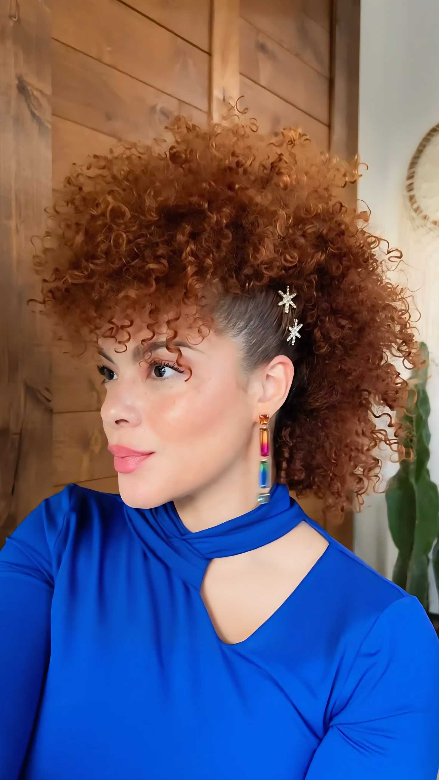 Curly Hair Faux Hawk With Star Hair Clips