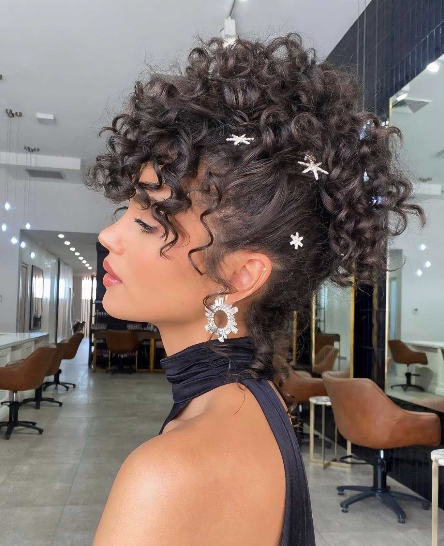 Curly Hair Updo With Star Hair Clips
